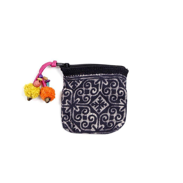 Oasis Batik Coin Purse with Pom Poms - Thailand