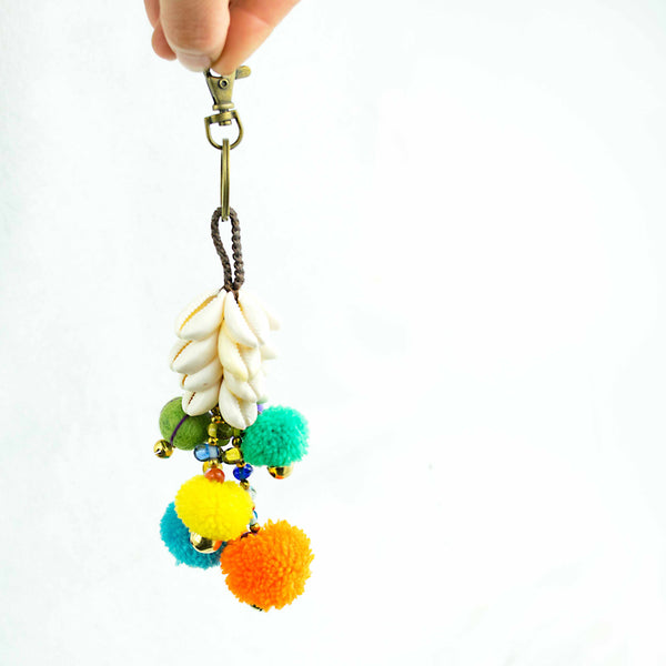 Shell Pompom Lobster Clasp Key Chain / Zipper Pull - Thailand
