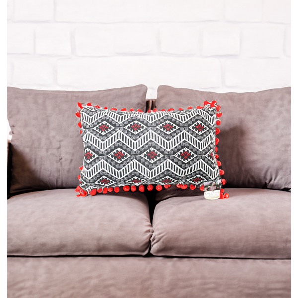 Geometric Pom Pom Lumbar Boho Cushion - Thailand
