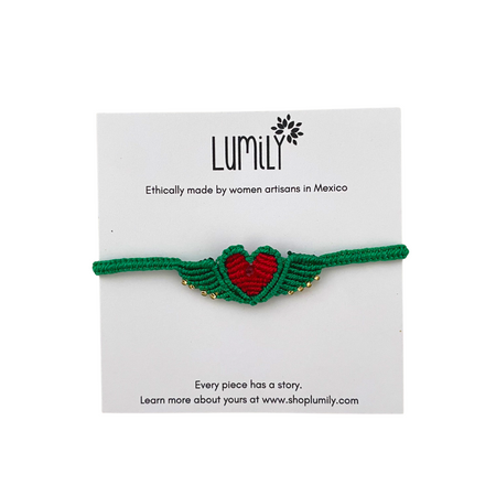 Macrame Woven Heart Wings Pull String Bracelet - Mexico