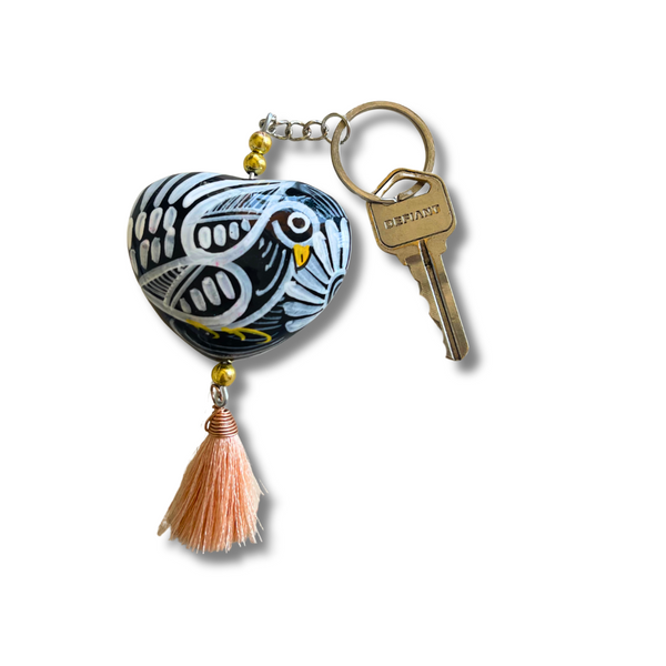 Hand Painted Bohemian Heart Clay Assorted Keychain - Mexico