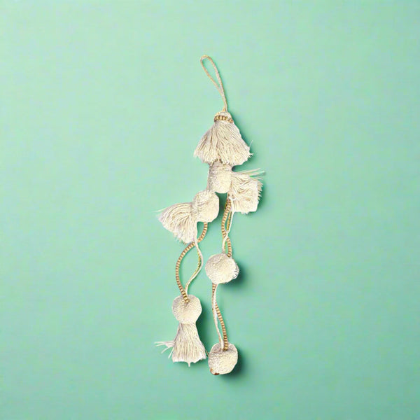 Multi-Tassel Ivory Boho Keychain | Zipper Pull | Handmade in Thailand