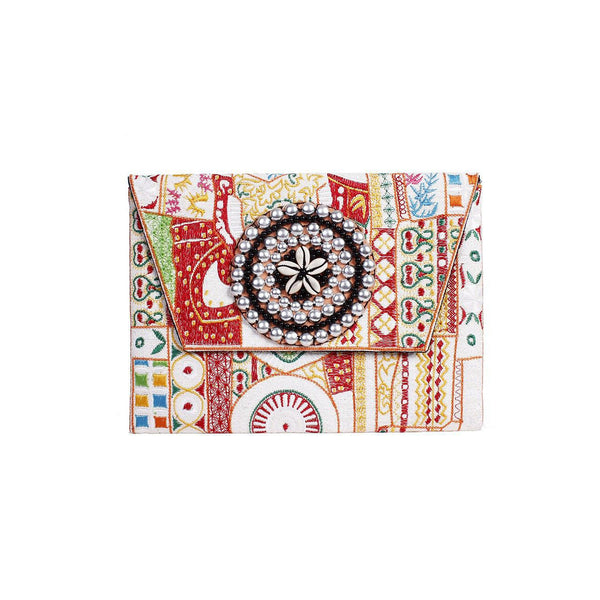 Tribal Handcrafted Fair Trade Shell Embroidered Clutch Bag | iPad Bag - Thailand