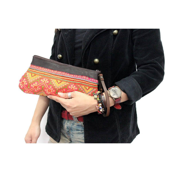 Upcycled Hmong Leather Cuff Wristlet - Thailand