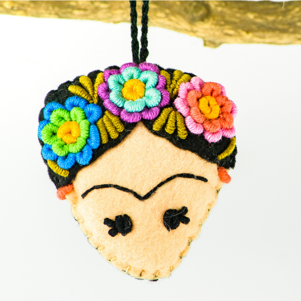 Frida Kahlo Felted Embroidered Handmade Ornament - Mexico