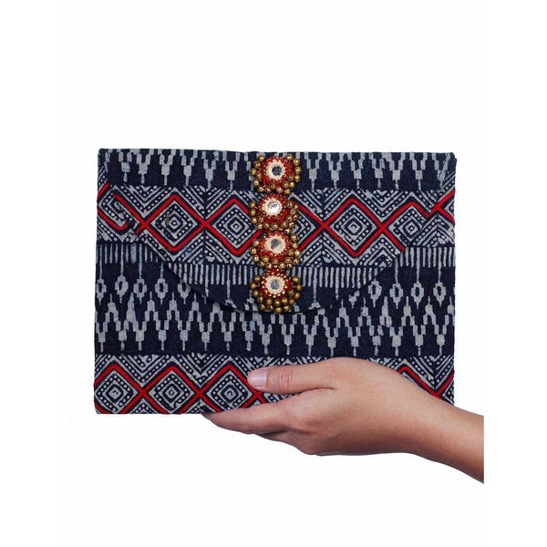 Oasis Batik Envelope Fabric Clutch With Bells - Thailand