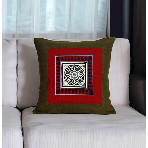 Artisan Crafted Karen Vintage Fabric Embroidered Cushion - Thailand