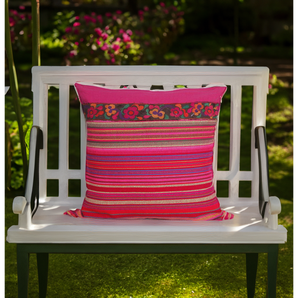 Woven Hmong Fabric Pink Cushion Cover - Thailand