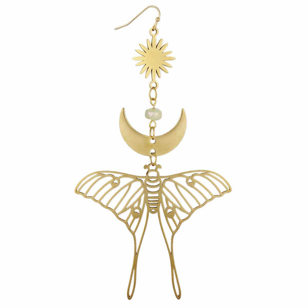 Celestial Luna Moth Oversized Gold Earrings