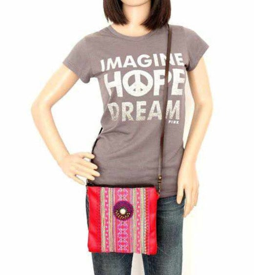 Hmong Fabric and Leather Crossbody Bag - Thailand