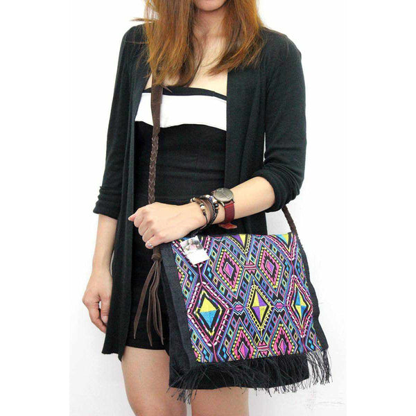 Hemp Diamond Cross-body Embroidered Fabric Purse - Thailand