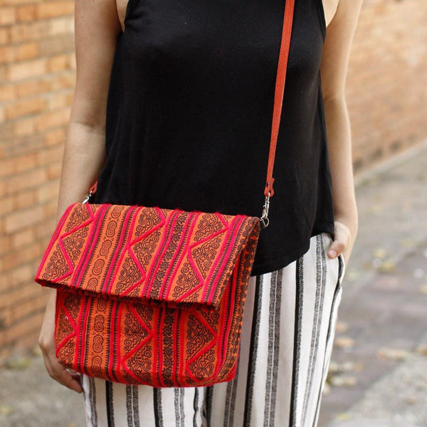 Hmong Fold Over Sling Yarn Crossbody Bag - Thailand