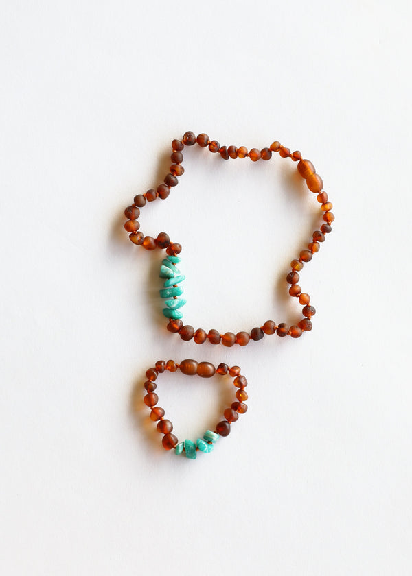 Raw Cognac Baltic Amber + Raw Amazonite || Kids Set