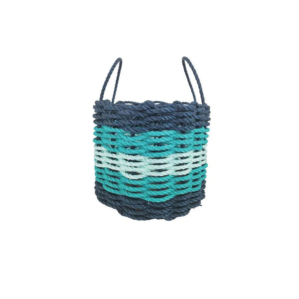 Five Stripe Rope Storage Basket Navy Blue, Teal & Seafoam
