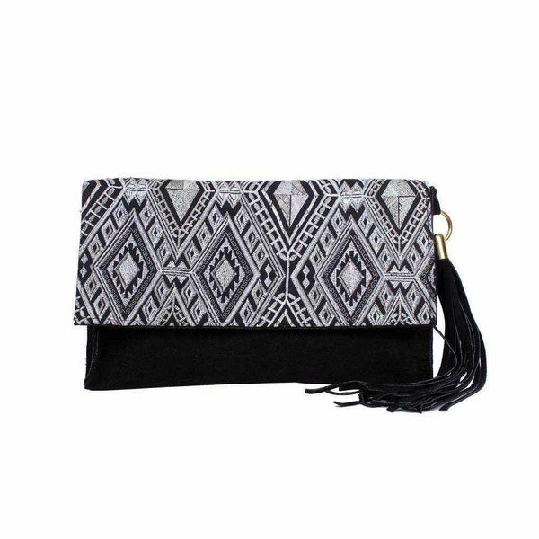 Leather Clutch with Geometric Embroidery Bag - Thailand