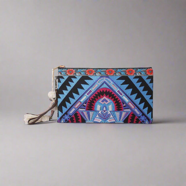 Botanica Embroidered Wristlet with PomPoms - Thailand