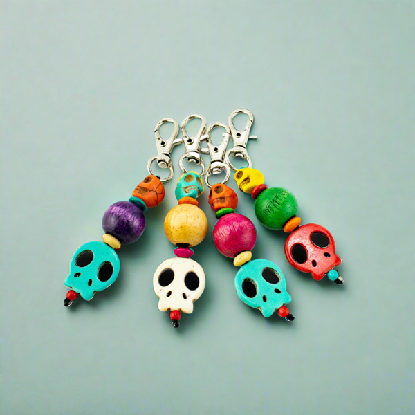Sugar Skull Multicolor Beaded Zipper Pull | Keychain | Bag Charm - Thailand