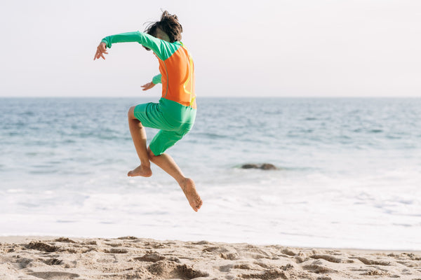 Boy's Short Body Swimsuit - UPF 50+ Sun Protective Swimwear - Jade w/Tangerine