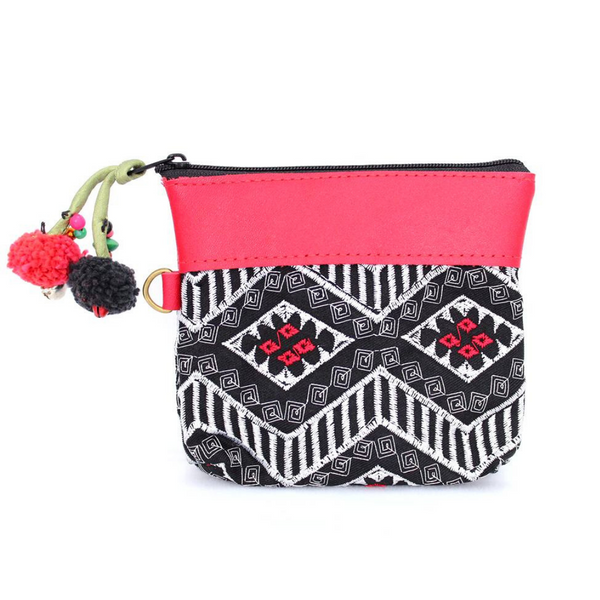 Geometric Leather Coin Purse wit Tassel - Thailand