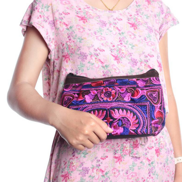 Happy Birds Pink Embroidered Cosmetic Bag - Thailand