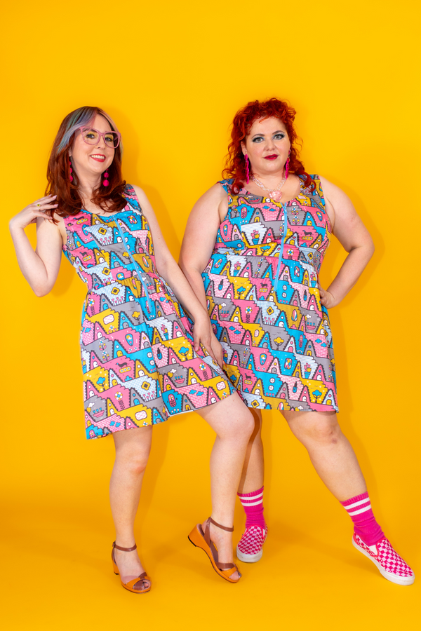 8-Bit A-Frames Fit & Flare Dress in Pretty Pastel