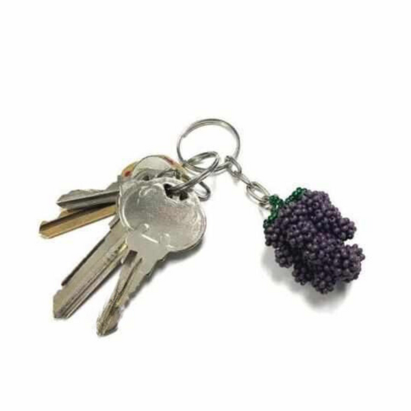 Grape Wine Lover Seed Bead Keychain - Guatemala