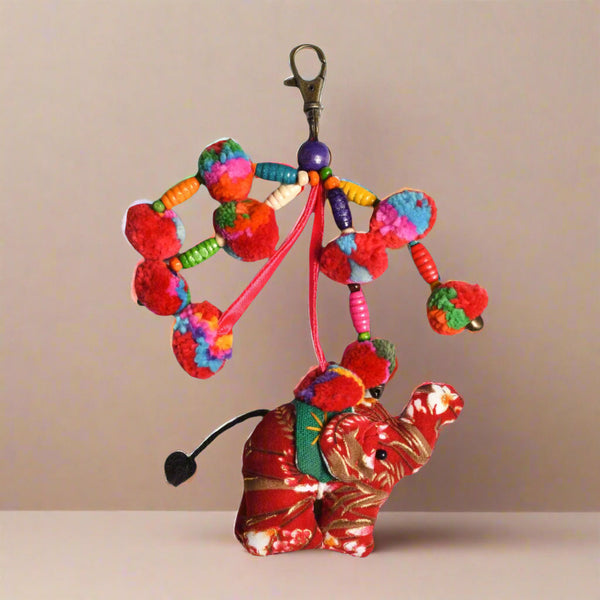 Elephant Pom Pom Zipper Pull | Handmade Bag Charm with Traditional Hmong Textiles | Thailand