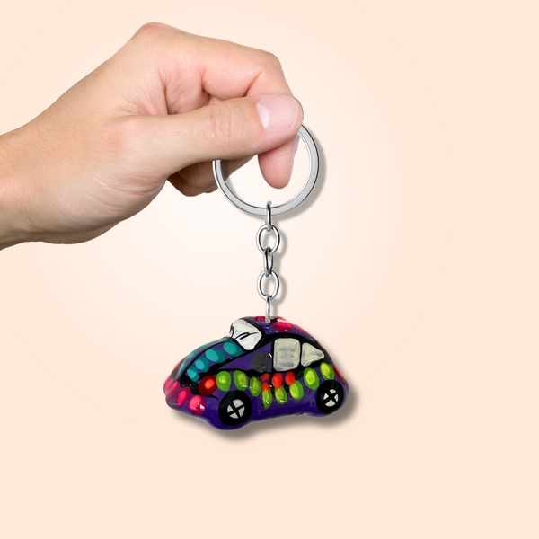 Volkswagen VW Van & Beetle Mexican Hand painted Clay Keychain - Mexico