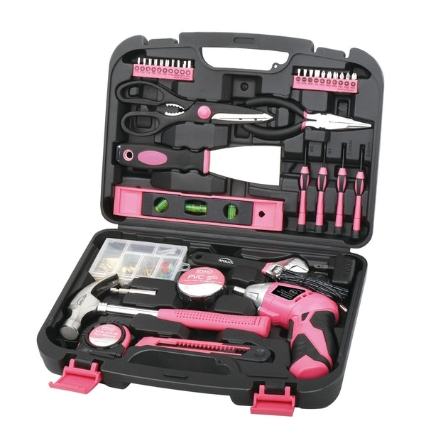 135 Piece Household Tool Kit Pink with Pivoting Dual-Angle 3.6 Volt Lithium-Ion Cordless Screwdriver - DT0773N1