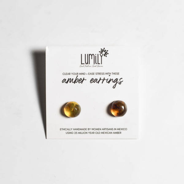 Erika Amber Stud Round Earrings Natural Resin Energetic - Mexico