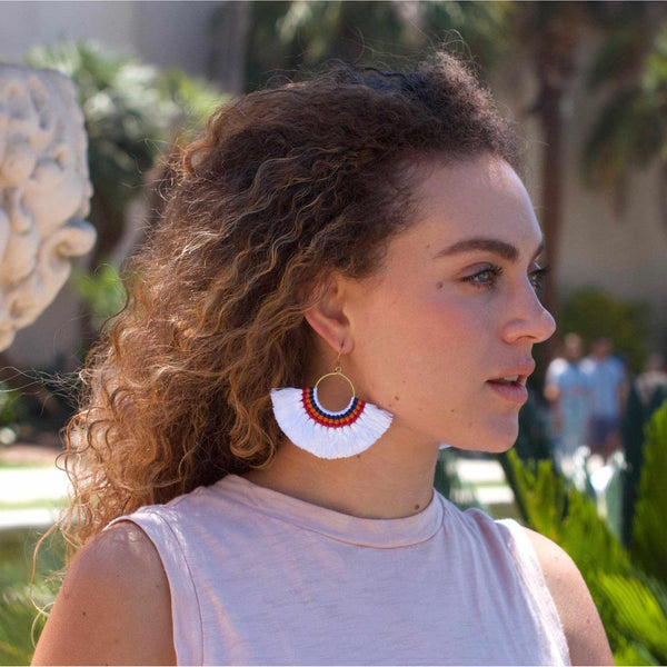 Half Moon Tassel Earrings with Wax String - Thailand