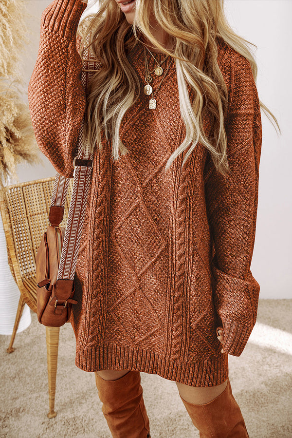 Cable Knit Sweater Dress in Coffee