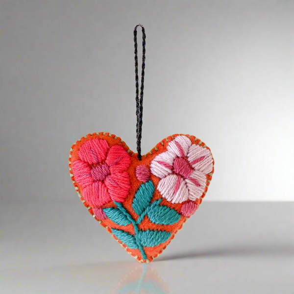 Pick Color! Corazon Heart Embroidered Handmade Valentine's Day Gift Ornament - Mexico