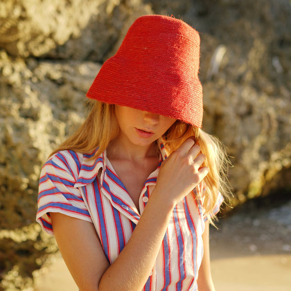 NAOMI Jute Clochet Straw Hat In Red