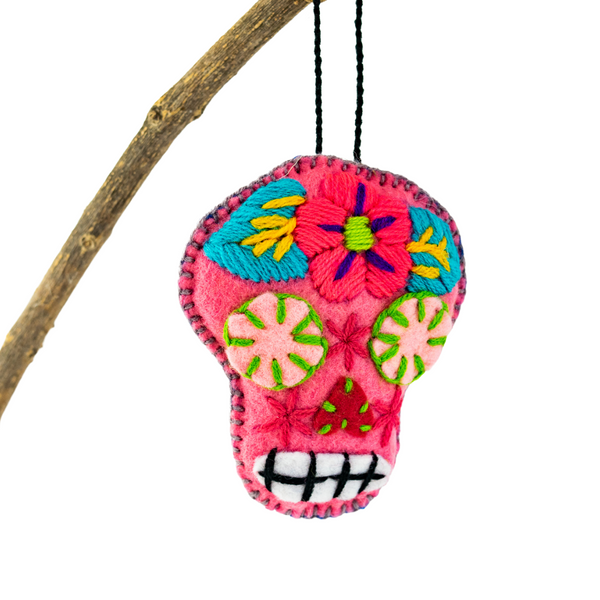 Hand-Embroidered Sugar Skull Ornament - Mexico