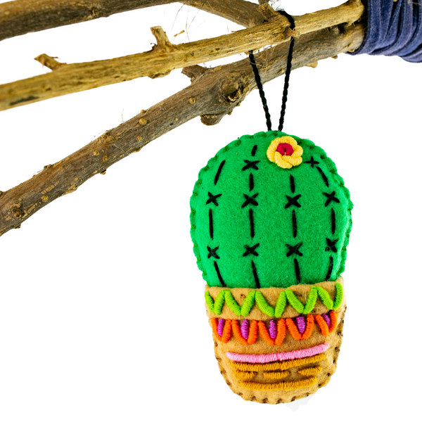 Cactus Embroidered Felted Ornament - Mexico
