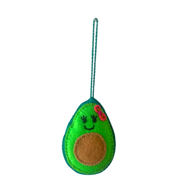 Happy Avocado Felt Handmade Boho Ornament - Mexico