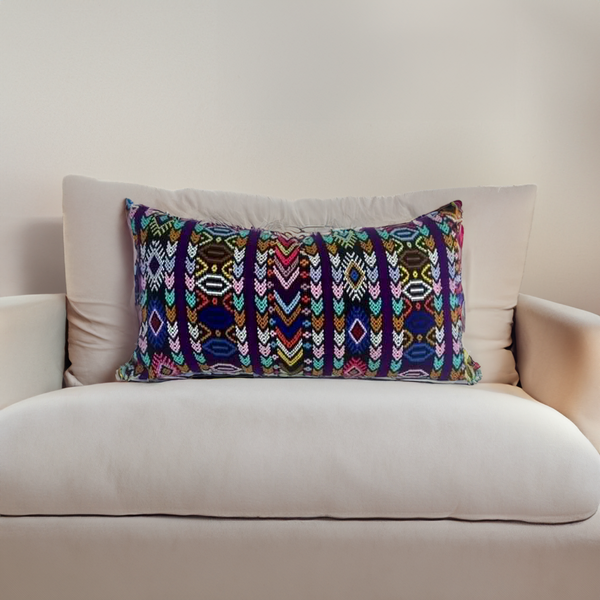 Up-cycled Pueblo Lumbar Pillow Huipil One-of-a-Kind Cover - Guatemala