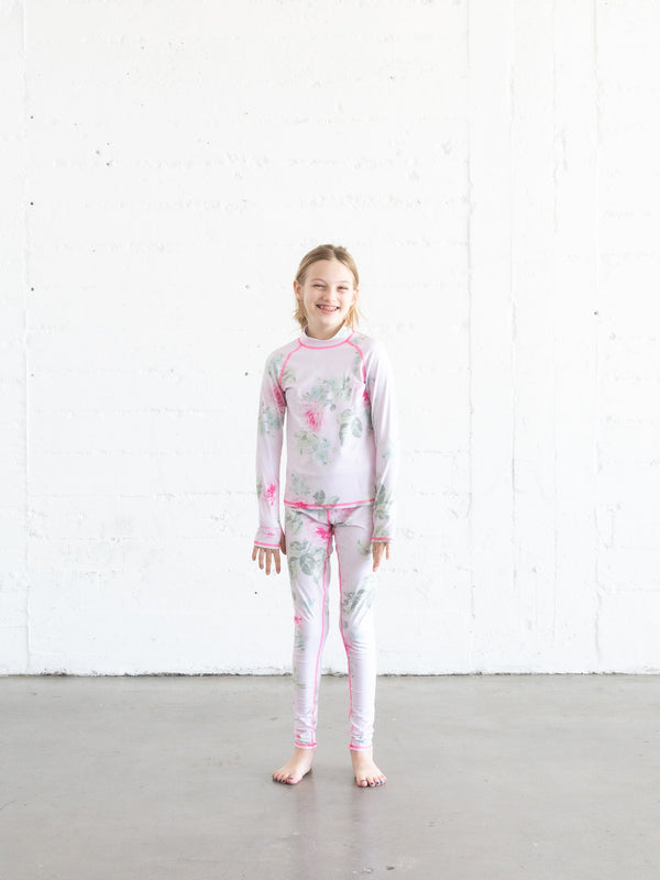 Girl's Swim Leggings - Royal Bouquet Pink Shabby Chic Collab
