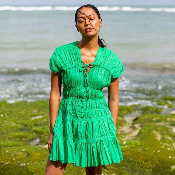 SRIKANDI Ruffle Dress In Kelly Green