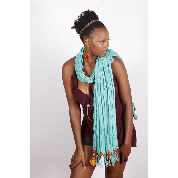 Cotton Pom Pom Sustainably Made Scarf - Thailand