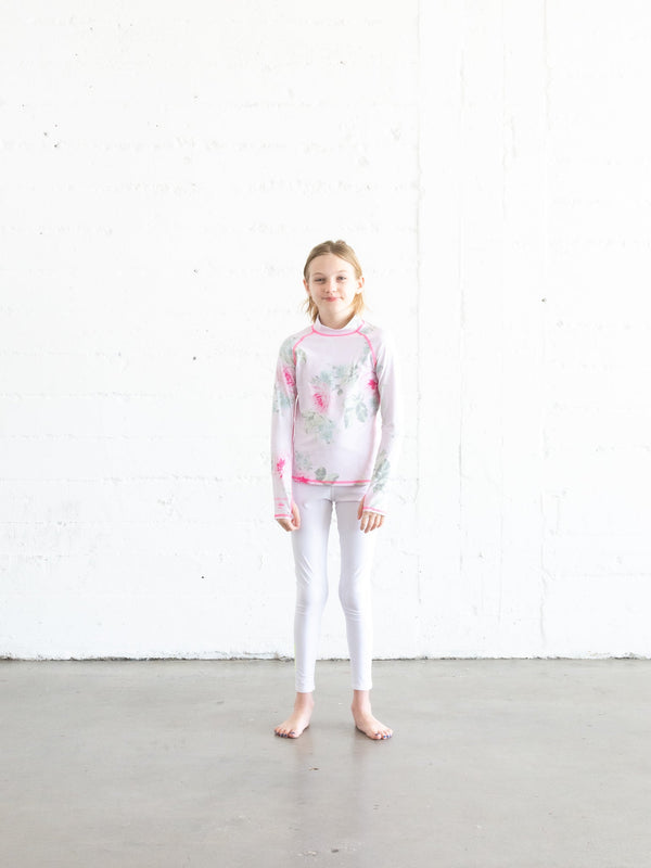 Girl's Pullover Rash Guard - Royal Bouquet Pink Shabby Chic Collab