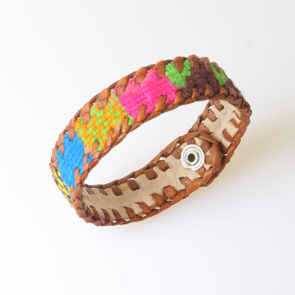 Chula Handmade Fabric & Leather Snap-on Bracelet - Guatemala