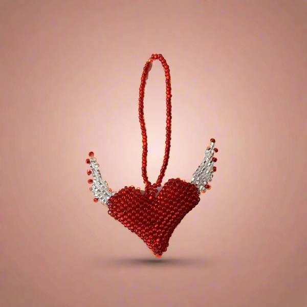 Flying Heart Seed Bead Artisan Made Ornament - Guatemala