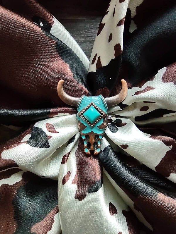 Concho Turquoise and copper Longhorn wild rag scarf slide