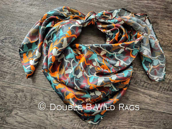 Wild Rag 100% SILK Southwest Longhorn Cattle Camo Cowboy Western Neck Scarf Bandanna by Double B Wild Rags