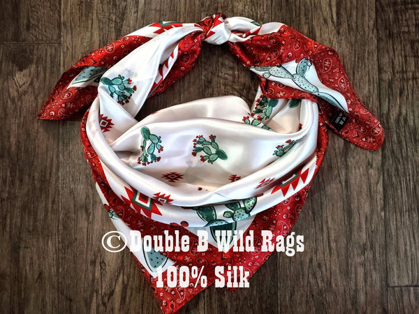 Wild Rag 100% Silk Cactus with Red Bandana Border Cowboy Western Neck Scarf Bandanna by Double B Wild Rags