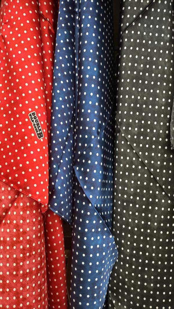 Wild Rag 100% SILK Grunge Polka Dot Blue, Black, or Red Cowboy Neck Scarf Bandanna by Double B Wild Rags