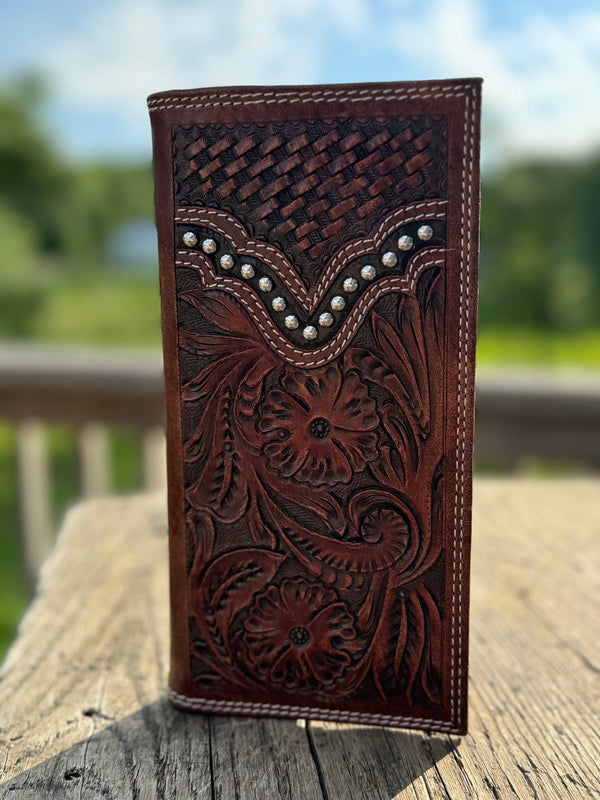 Western Cowgirl Clutch wallet purse painted tooled red and blue floral by Double B Wild Rags