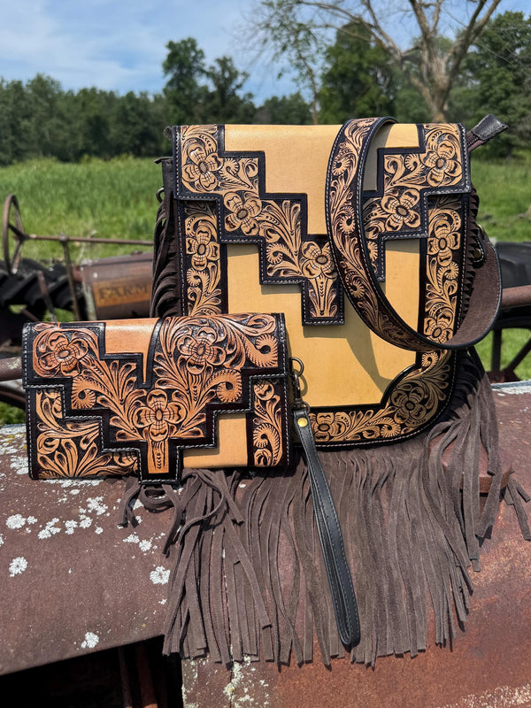Genuine Western Cowhide Leather Purse or Clutch with smooth and tooled details a Double B Wild Rags Exclusive